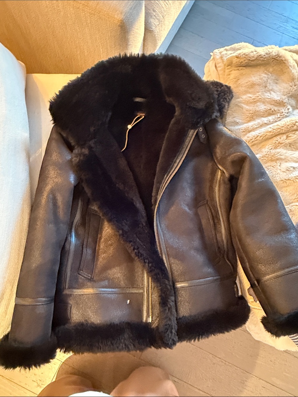 Quince Black Shearling-Trim Leather Jacket-never worn